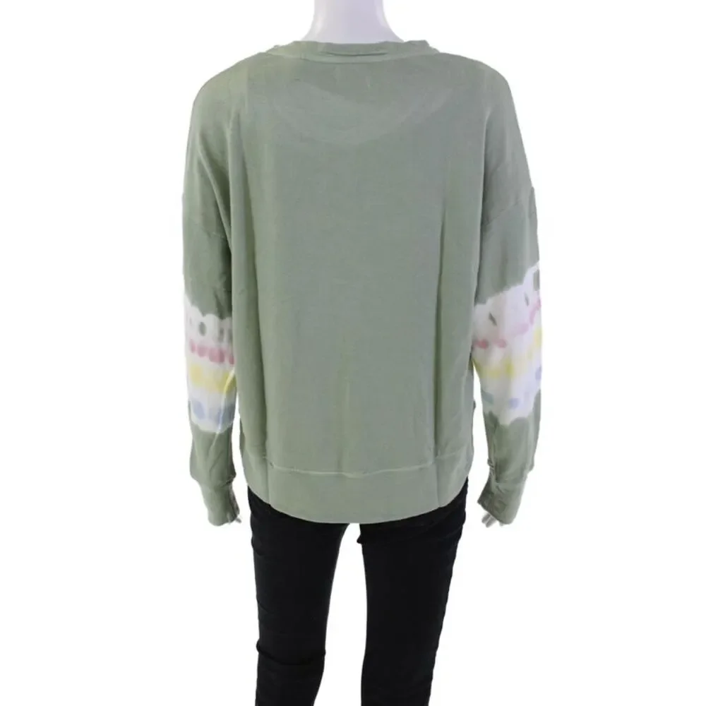 Sundry Womens Cotton Long Sleeve Round Neck Tie Dye Sweater Green Size 01
